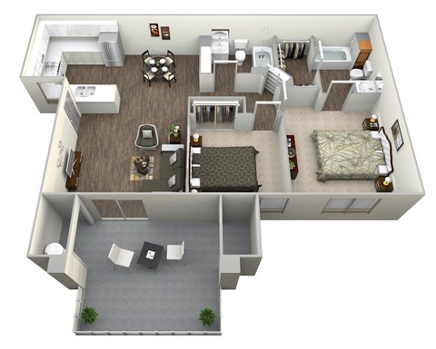 1 Bedroom & 1 Bathroom Apartment Layout At Riverton of the High Desert Apartments in Victorville, CA